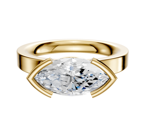 14K Yellow Gold Bezel Half Bezel East/West Classic Flat 3.0mm Engagement Ring