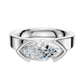 A 14K white gold engagement ring with a classic flat 4.0mm band, showcasing a large gemstone in an east/west bezel and half bezel minimalist setting.