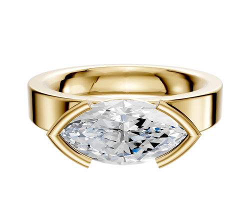 14K Yellow Gold Bezel Half Bezel East/West Classic Flat 4.0mm Engagement Ring