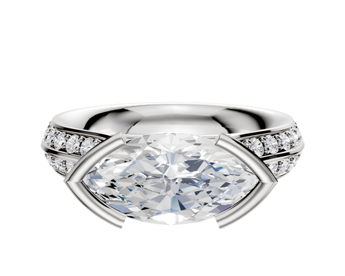 Platinum Bezel Half Bezel East/West Cathedral Knife Edge 1-Row-Pave 2.5mm Engagement Ring