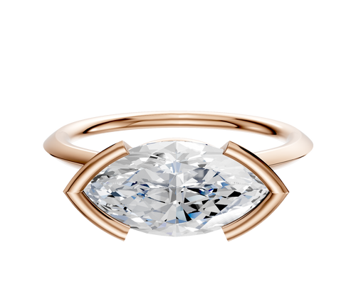 14K Rose Gold Bezel Half Bezel East/West Cathedral Knife Edge 1.5mm Engagement Ring