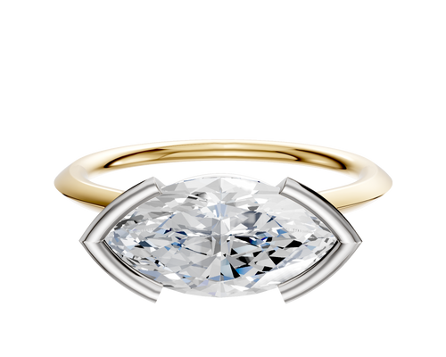 14K Two Tone Bezel Half Bezel East/West Cathedral Knife Edge 1.5mm Engagement Ring