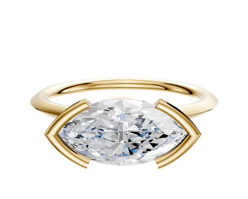 18K Yellow Gold Bezel Half Bezel East/West Cathedral Knife Edge 1.5mm Engagement Ring
