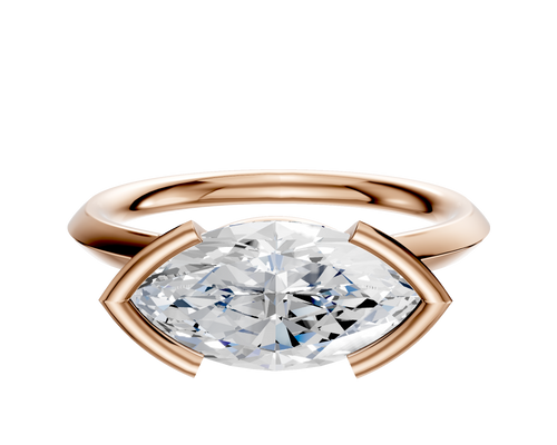 18K Rose Gold Bezel Half Bezel East/West Cathedral Knife Edge 2.0mm Engagement Ring