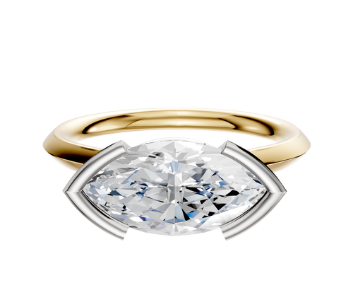 18K Two Tone Bezel Half Bezel East/West Cathedral Knife Edge 2.0mm Engagement Ring