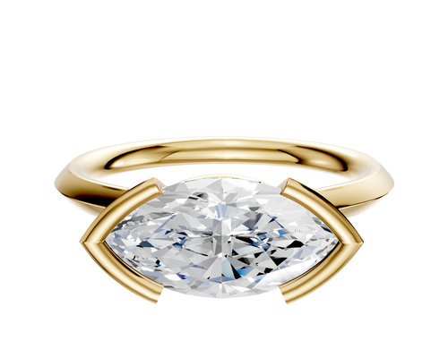 18K Yellow Gold Bezel Half Bezel East/West Cathedral Knife Edge 2.0mm Engagement Ring