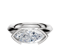 A 14K white gold bezel half bezel east/west cathedral knife edge 3.0mm engagement ring is set against a plain white background.