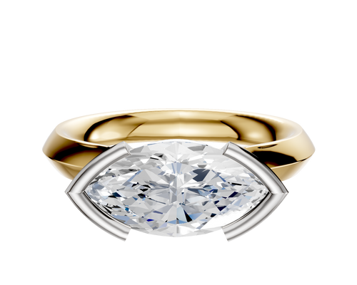 18K Two Tone Bezel Half Bezel East/West Cathedral Knife Edge 3.0mm Engagement Ring