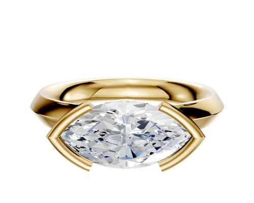 18K Yellow Gold Bezel Half Bezel East/West Cathedral Knife Edge 3.0mm Engagement Ring