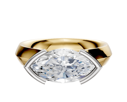 18K Two Tone Bezel Half Bezel East/West Cathedral Knife Edge 4.0mm Engagement Ring