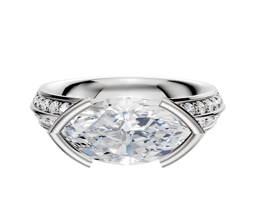 18K Two Tone Bezel Half Bezel East/West Classic Knife Edge 1-Row-Pave 2.5mm Engagement Ring