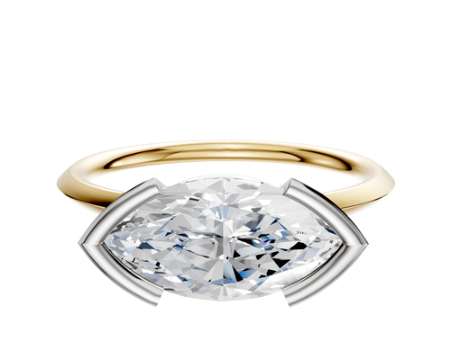 18K Two Tone Bezel Half Bezel East/West Classic Knife Edge 1.5mm Engagement Ring