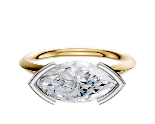 18K Two Tone Bezel Half Bezel East/West Classic Knife Edge 2.0mm Engagement Ring
