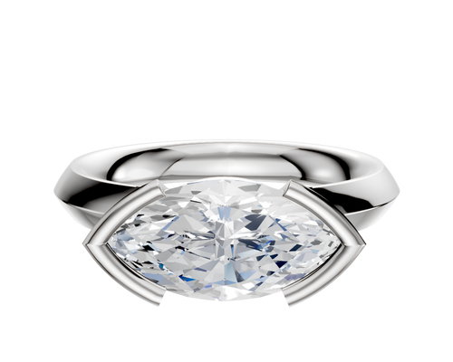 14K White Gold Bezel Half Bezel East/West Classic Knife Edge 3.0mm Engagement Ring