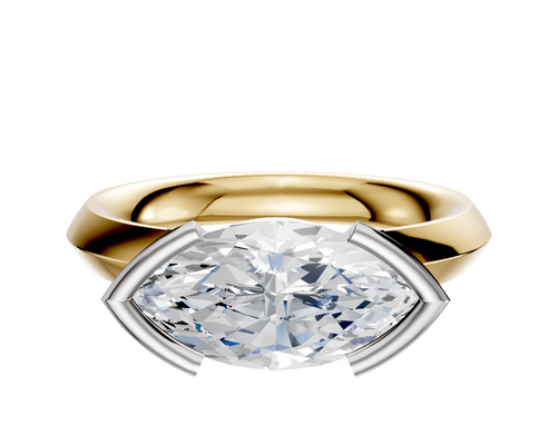 18K Two Tone Bezel Half Bezel East/West Classic Knife Edge 3.0mm Engagement Ring