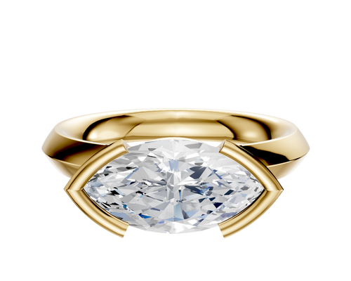 14K Yellow Gold Bezel Half Bezel East/West Classic Knife Edge 3.0mm Engagement Ring