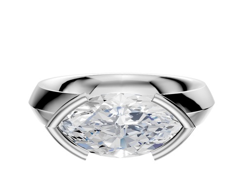 14K White Gold Bezel Half Bezel East/West Classic Knife Edge 4.0mm Engagement Ring