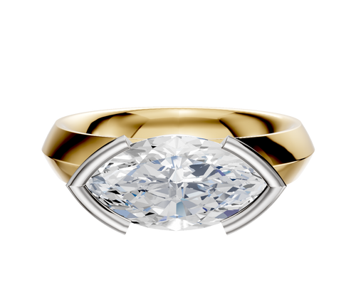 14K Two Tone Bezel Half Bezel East/West Classic Knife Edge 4.0mm Engagement Ring