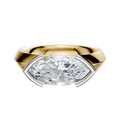 A 14K two-tone bezel half bezel east/west classic knife edge 4.0mm engagement ring with a marquise-cut diamond is shown against a plain white background.