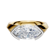 A 14K two tone engagement ring with a classic knife edge and half bezel East/West setting, featuring a 4.0mm center stone, displayed against a plain white background.