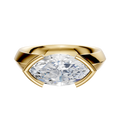 A 14K yellow gold bezel half bezel East/West classic knife edge 4.0mm engagement ring is displayed against a plain white background.