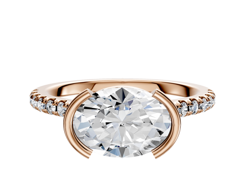 18K Rose Gold Bezel Half Bezel East/West Cathedral Dome 1-Row-Pave 2.5mm Engagement Ring