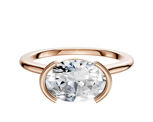 18K Rose Gold Bezel Half Bezel East/West Cathedral Dome 1.5mm Engagement Ring