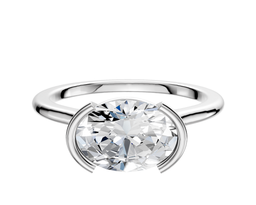 14K White Gold Bezel Half Bezel East/West Cathedral Dome 1.5mm Engagement Ring