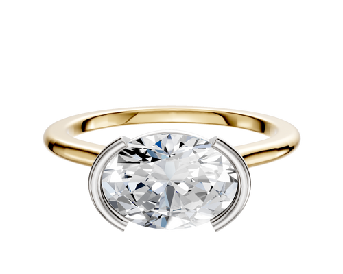 18K Two Tone Bezel Half Bezel East/West Cathedral Dome 1.5mm Engagement Ring
