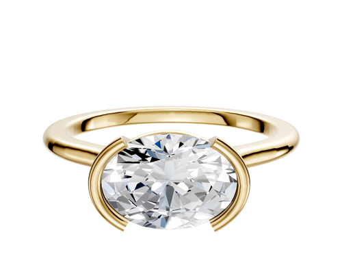 18K Yellow Gold Bezel Half Bezel East/West Cathedral Dome 1.5mm Engagement Ring