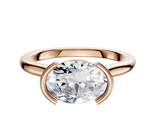 14K Rose Gold Bezel Half Bezel East/West Cathedral Dome 2.0mm Engagement Ring