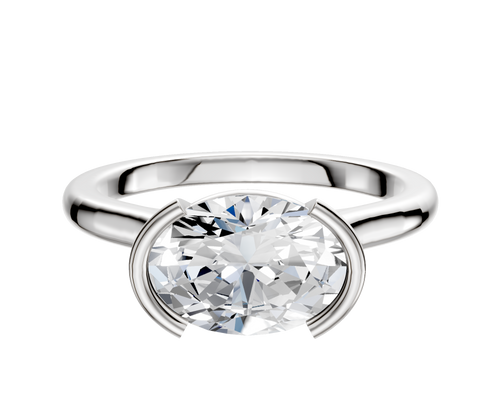 14K White Gold Bezel Half Bezel East/West Cathedral Dome 2.0mm Engagement Ring
