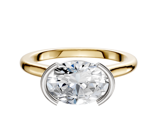 18K Two Tone Bezel Half Bezel East/West Cathedral Dome 2.0mm Engagement Ring