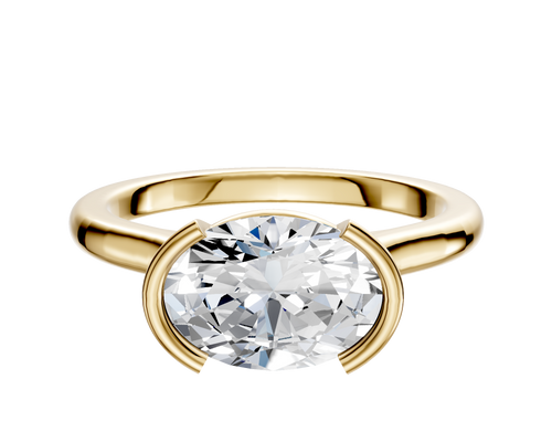 18K Yellow Gold Bezel Half Bezel East/West Cathedral Dome 2.0mm Engagement Ring
