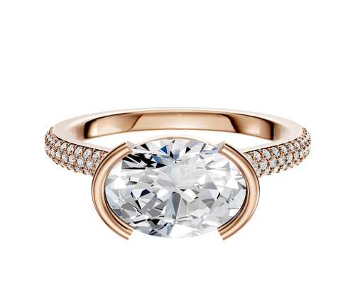18K Rose Gold Bezel Half Bezel East/West Cathedral Dome 3-Row-Pave 2.0mm Engagement Ring
