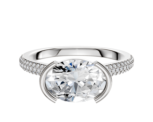 18K White Gold Bezel Half Bezel East/West Cathedral Dome 3-Row-Pave 2.0mm Engagement Ring
