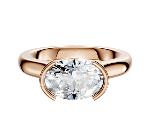 14K Rose Gold Bezel Half Bezel East/West Cathedral Dome 3.0mm Engagement Ring
