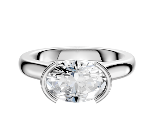 18K White Gold Bezel Half Bezel East/West Cathedral Dome 3.0mm Engagement Ring