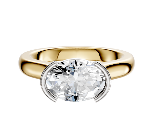 14K Two Tone Bezel Half Bezel East/West Cathedral Dome 3.0mm Engagement Ring