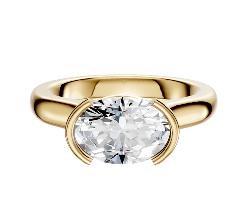 14K Yellow Gold Bezel Half Bezel East/West Cathedral Dome 3.0mm Engagement Ring