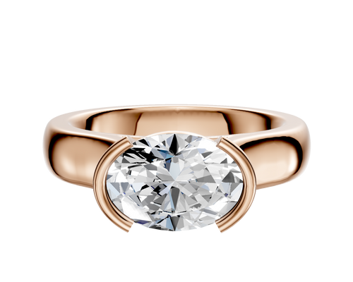 14K Rose Gold Bezel Half Bezel East/West Cathedral Dome 4.0mm Engagement Ring