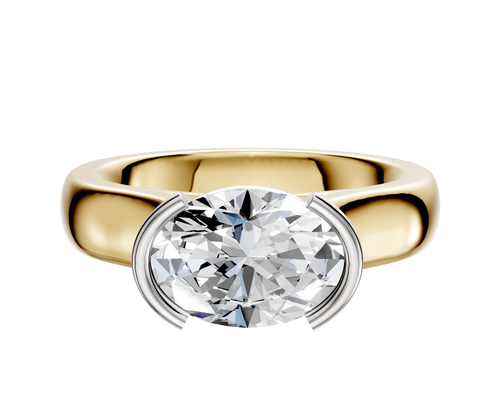 14K Two Tone Bezel Half Bezel East/West Cathedral Dome 4.0mm Engagement Ring