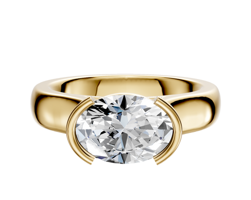 18K Yellow Gold Bezel Half Bezel East/West Cathedral Dome 4.0mm Engagement Ring