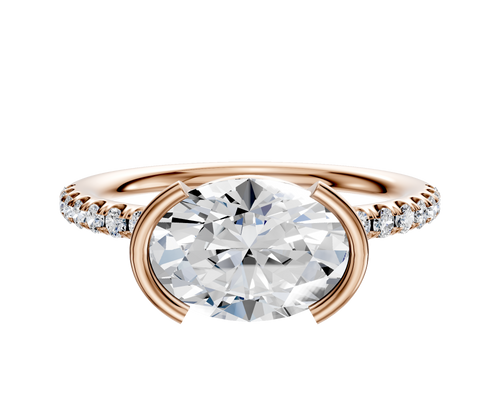 14K Rose Gold Bezel Half Bezel East/West Classic Dome 1-Row-Pave 2.5mm Engagement Ring