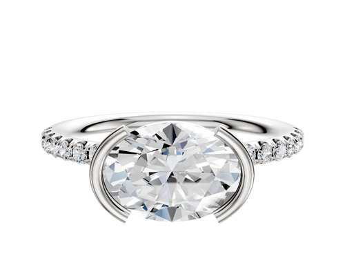 18K White Gold Bezel Half Bezel East/West Classic Dome 1-Row-Pave 2.5mm Engagement Ring