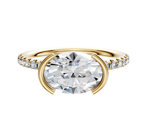 14K Yellow Gold Bezel Half Bezel East/West Classic Dome 1-Row-Pave 2.5mm Engagement Ring