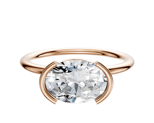 18K Rose Gold Bezel Half Bezel East/West Classic Dome 1.5mm Engagement Ring