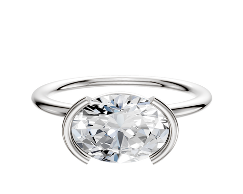 18K White Gold Bezel Half Bezel East/West Classic Dome 1.5mm Engagement Ring
