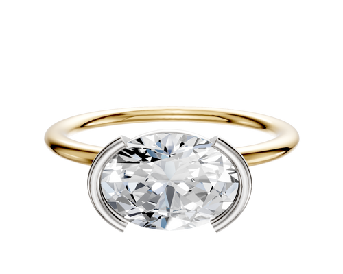 14K Two Tone Bezel Half Bezel East/West Classic Dome 1.5mm Engagement Ring