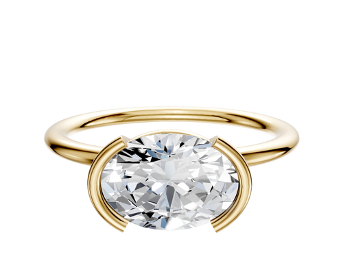 18K Yellow Gold Bezel Half Bezel East/West Classic Dome 1.5mm Engagement Ring